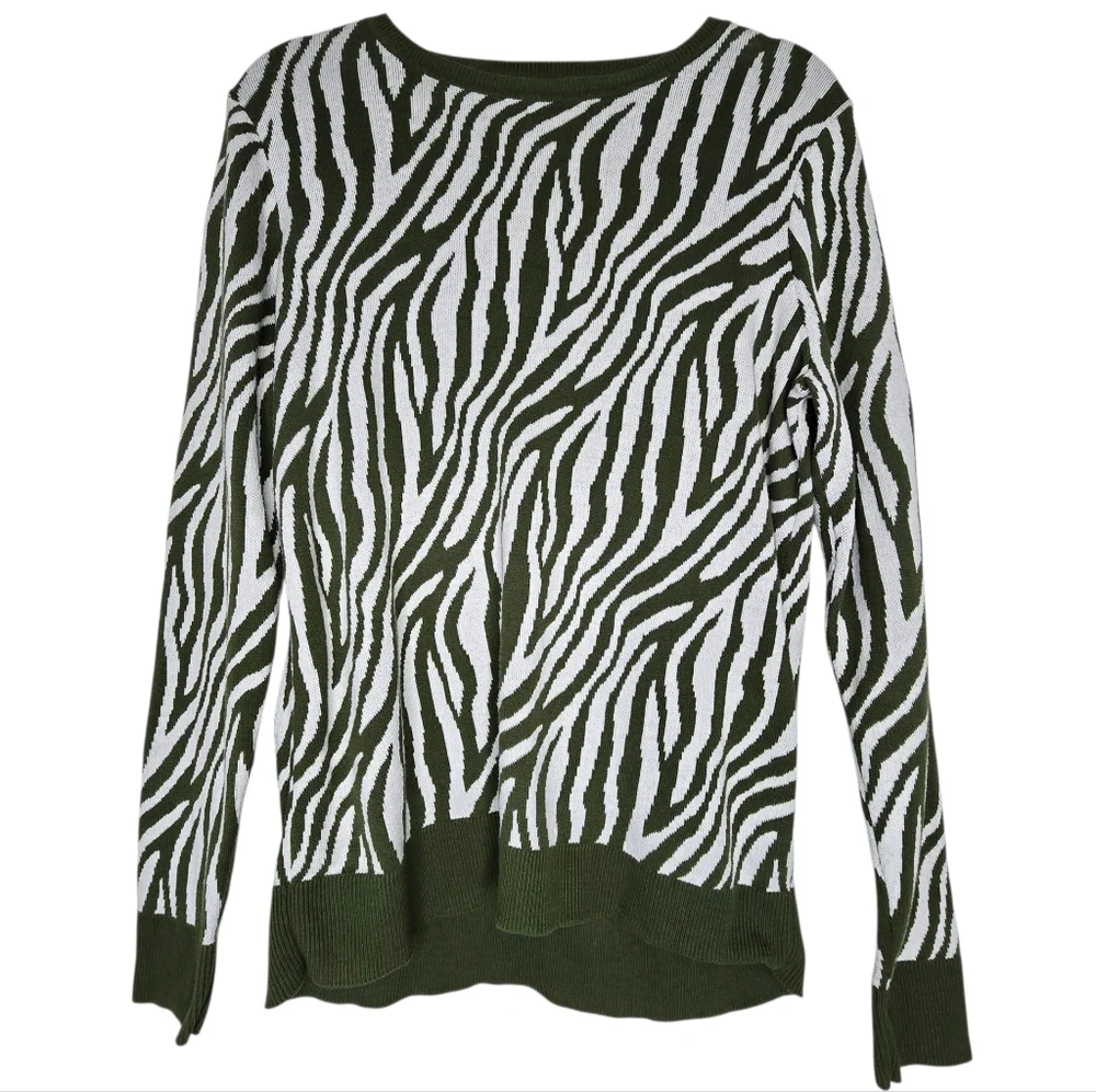 Green and white zebra print sweater